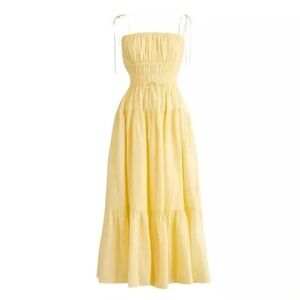 J. Crew Clio Yellow Smocked Tiered Midi Dress